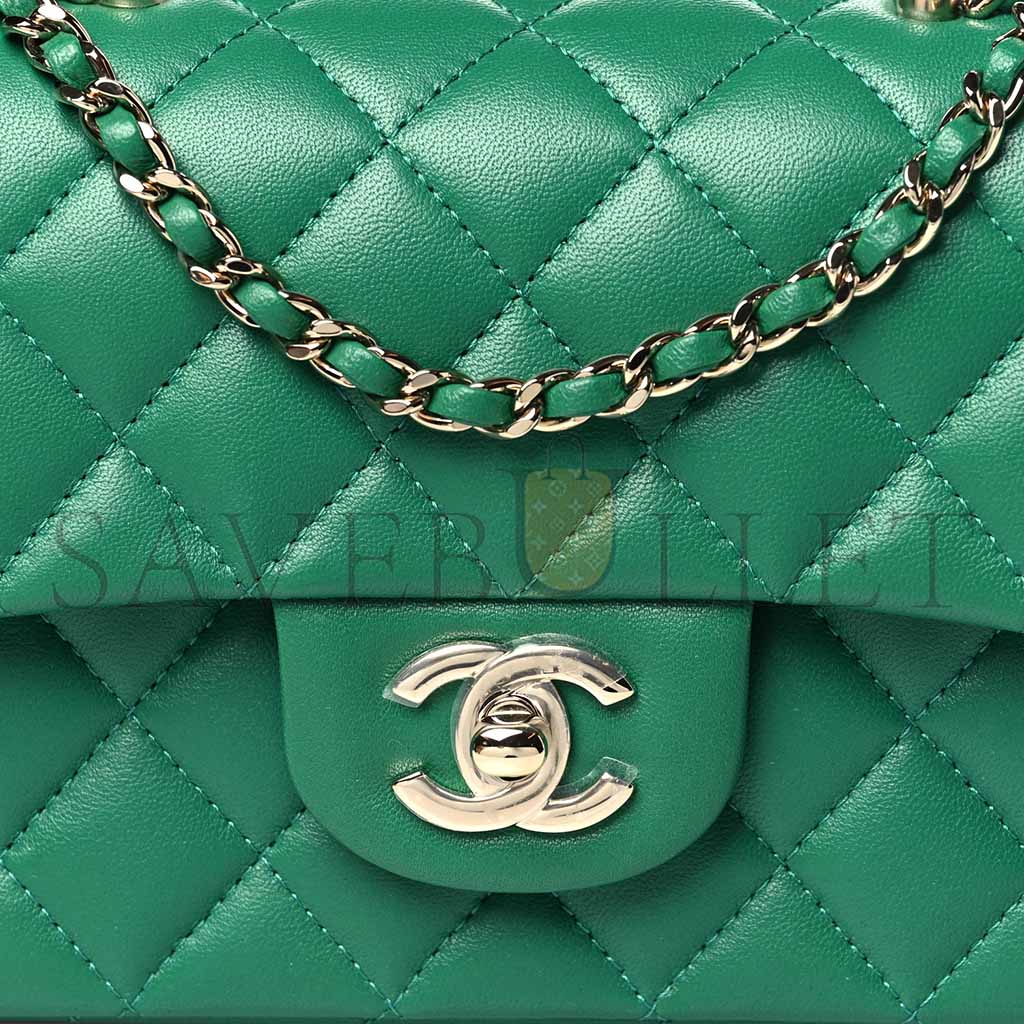 CHANEL LAMBSKIN QUILTED MINI TOP HANDLE RECTANGULAR FLAP GREEN (20*13*9cm)